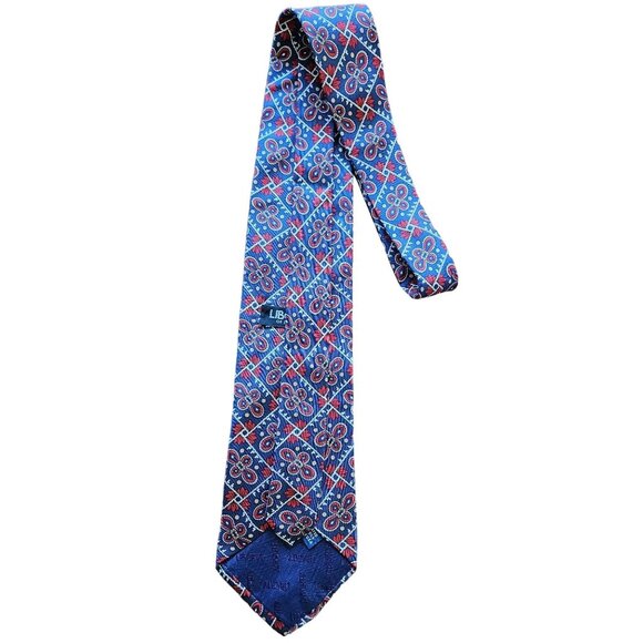 Liberty Of London Men Silk Necktie Geometric Pattern Red & Blue Made In USA - Picture 7 of 9